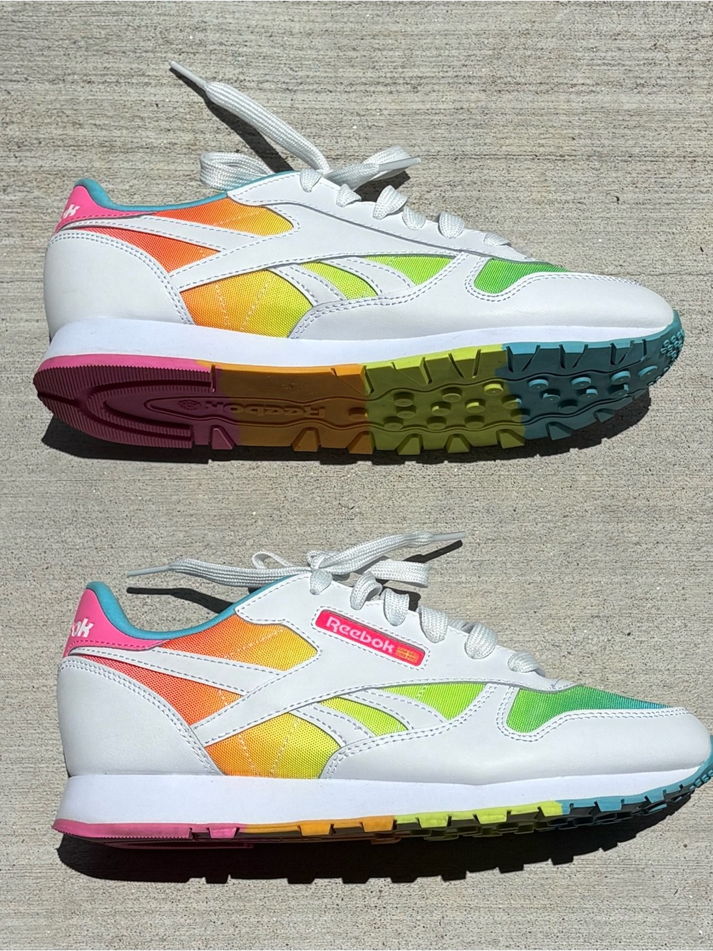 Reebok  Youth 6.5 Woman’s 8.5  Classic Runner White Rainbow  Multicolor Sneakers